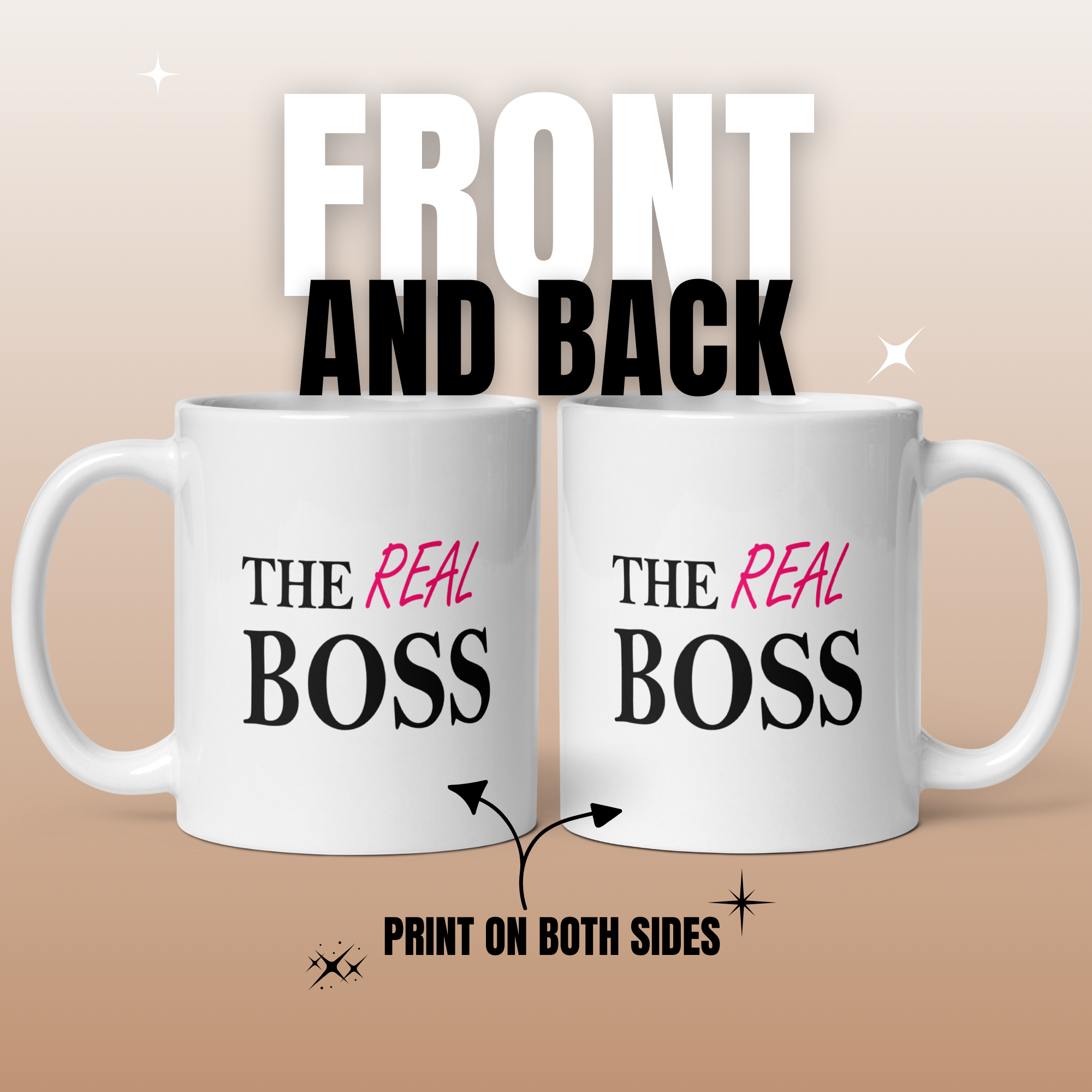 The Real Boss 11oz White Glossy Ceramic Mug - Funny Couples Boss Set (Pairs with "The Boss")