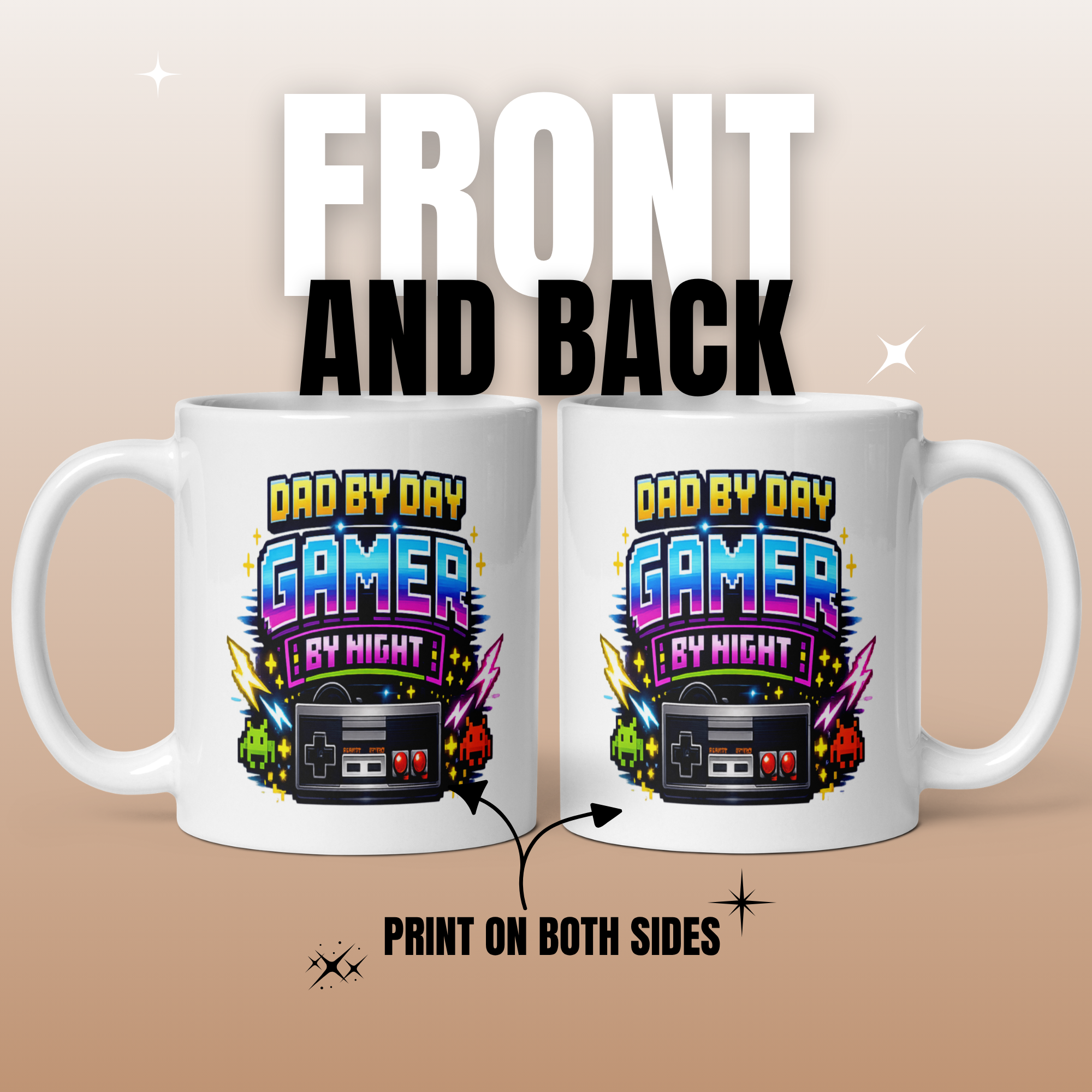 Dad By Day Gamer By Night 11oz White Glossy Ceramic Mug - Funny Gamer Dad Gift