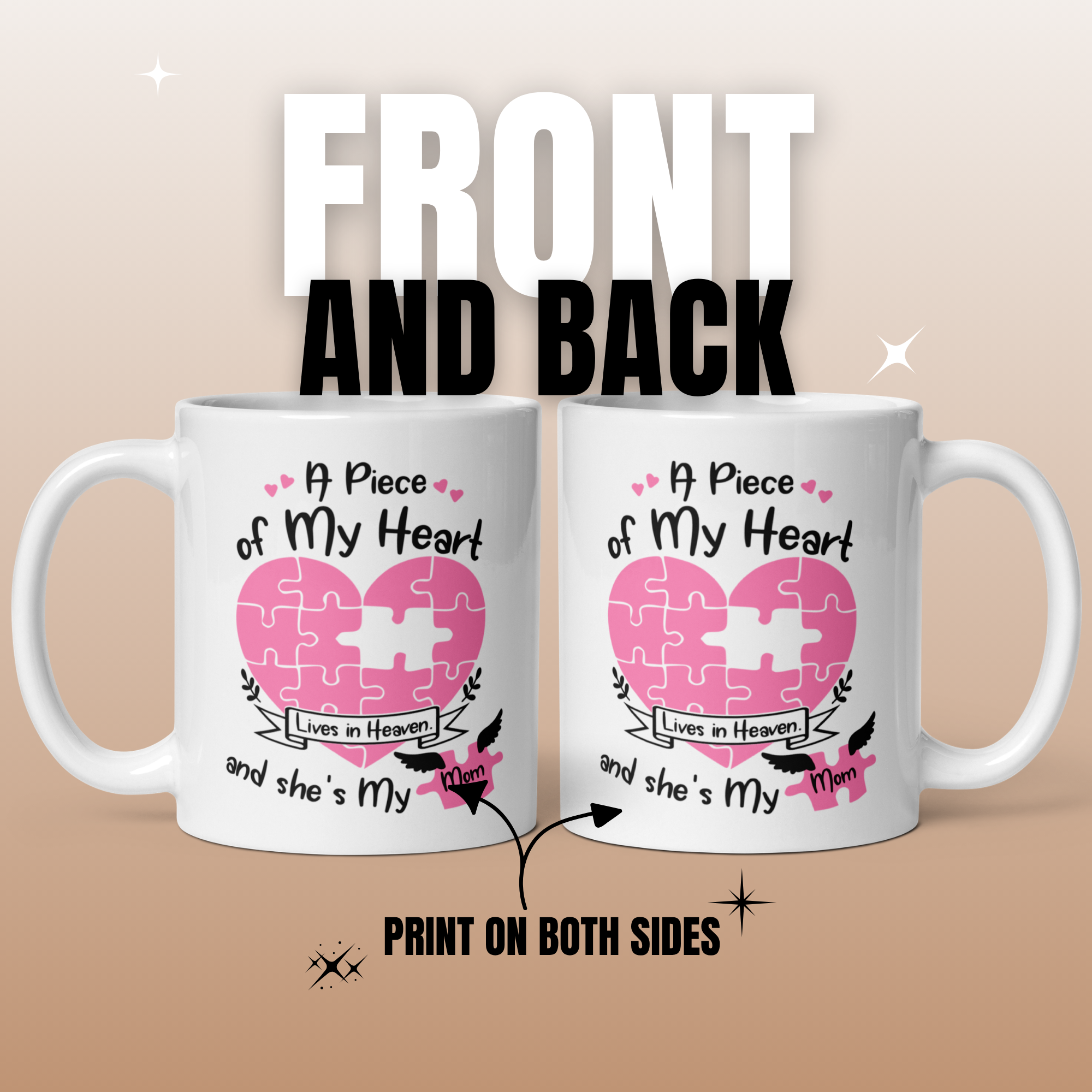 A Piece of My Heart Lives in Heaven and She's My Mom 11oz White Glossy Ceramic Mug - Memorial Mom Gift