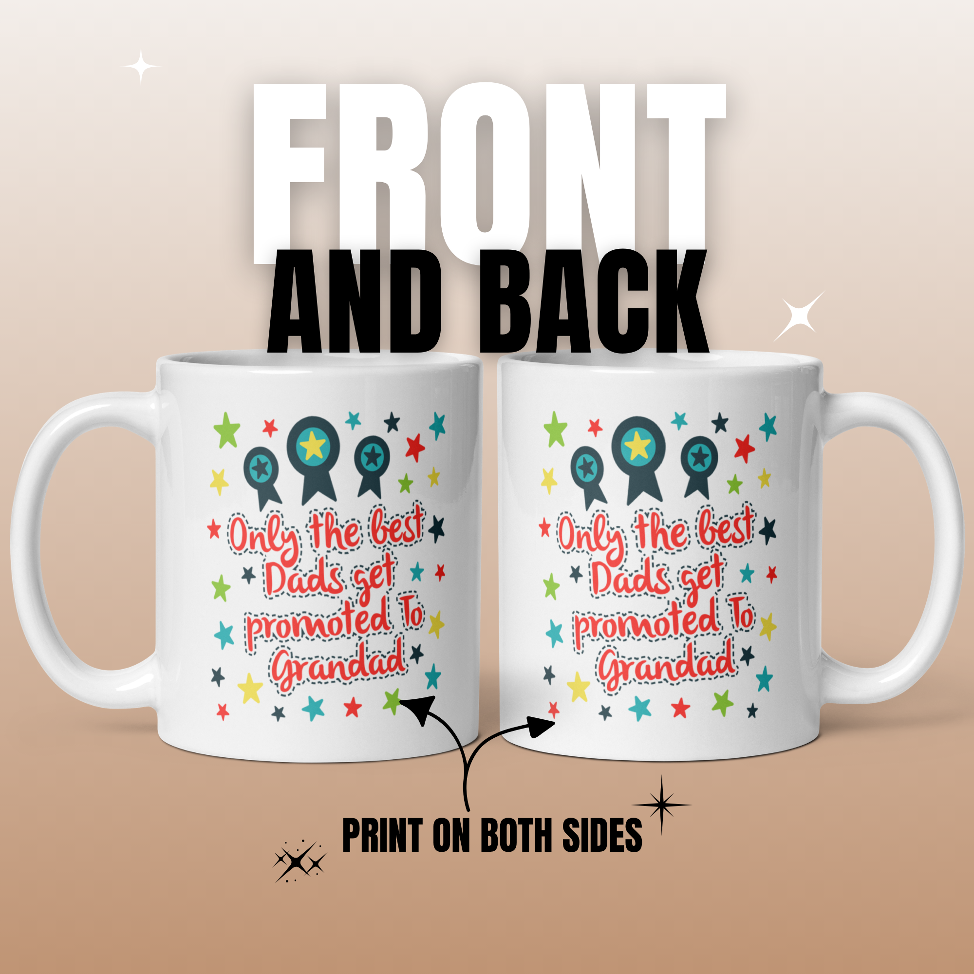 Only The Best Dads Get Promoted To Grandad 11oz White Glossy Ceramic Mug - Funny Grandpa Gift