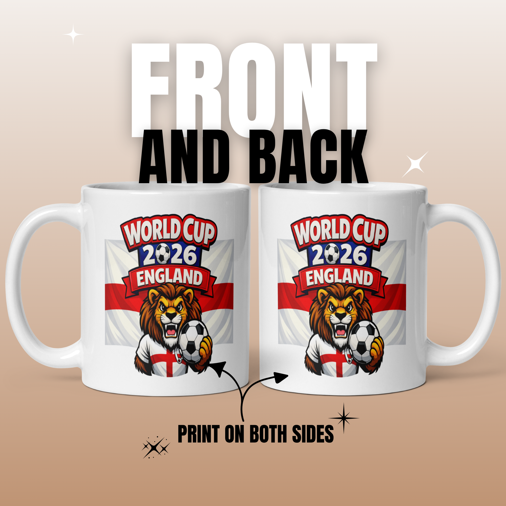 World Cup 2026 England 11oz White Glossy Ceramic Mug - Official Three Lions Football Fan Gift