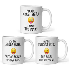 Sister Sibling Rules Mugs - Set of 3