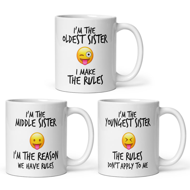 Sister Sibling Rules Mugs - Set of 3