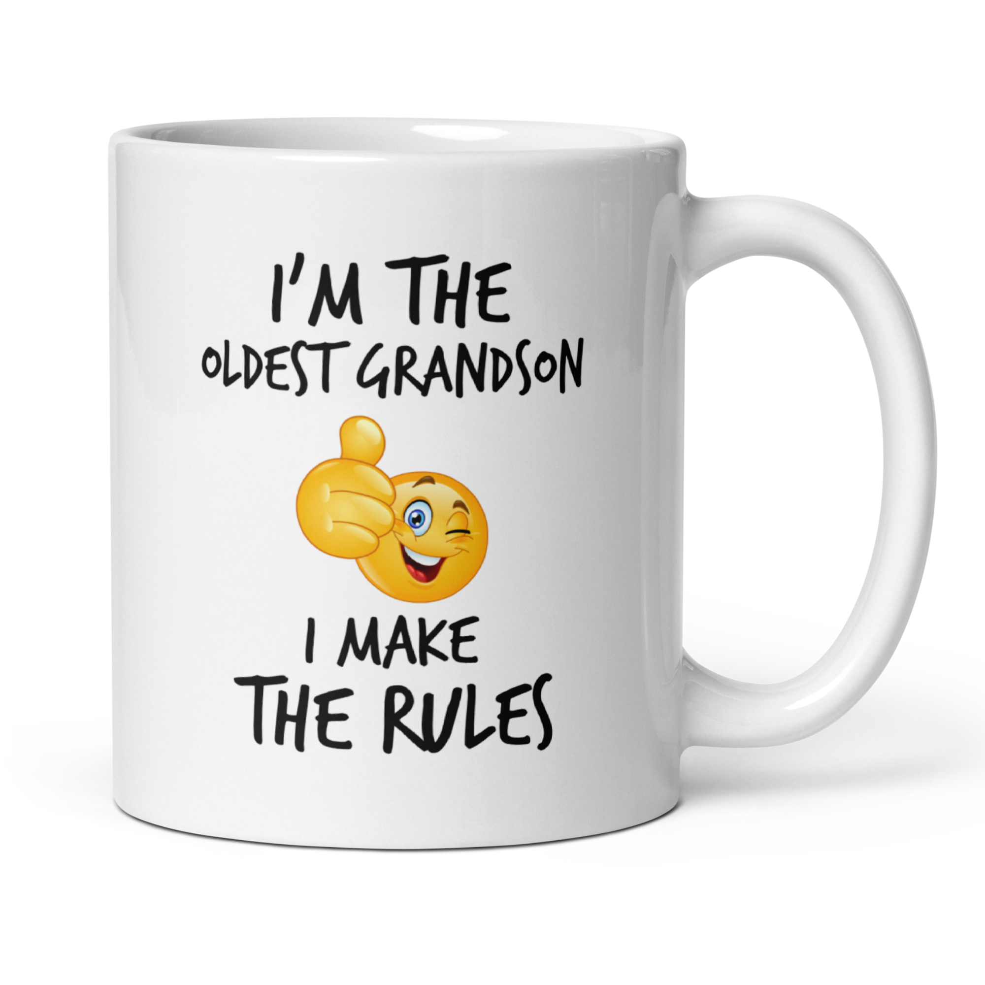 Oldest Middle Youngest Grandson Rules 11oz White Glossy Ceramic Mug Set of 3 - Funny Grandparent Gift