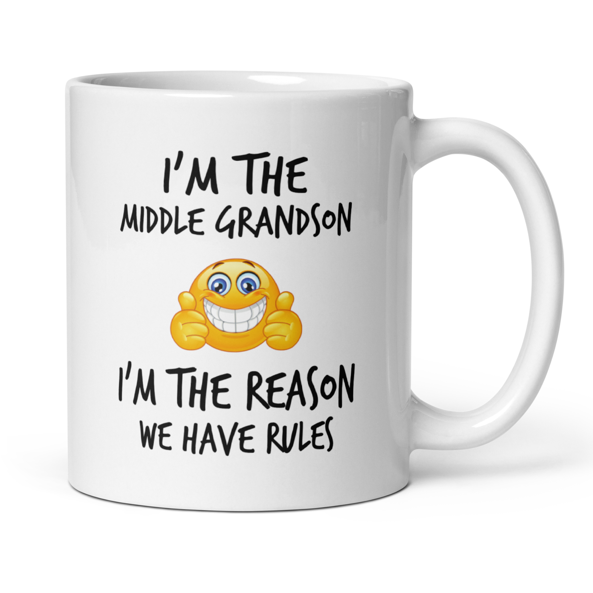 Oldest Middle Youngest Grandson Rules 11oz White Glossy Ceramic Mug Set of 3 - Funny Grandparent Gift