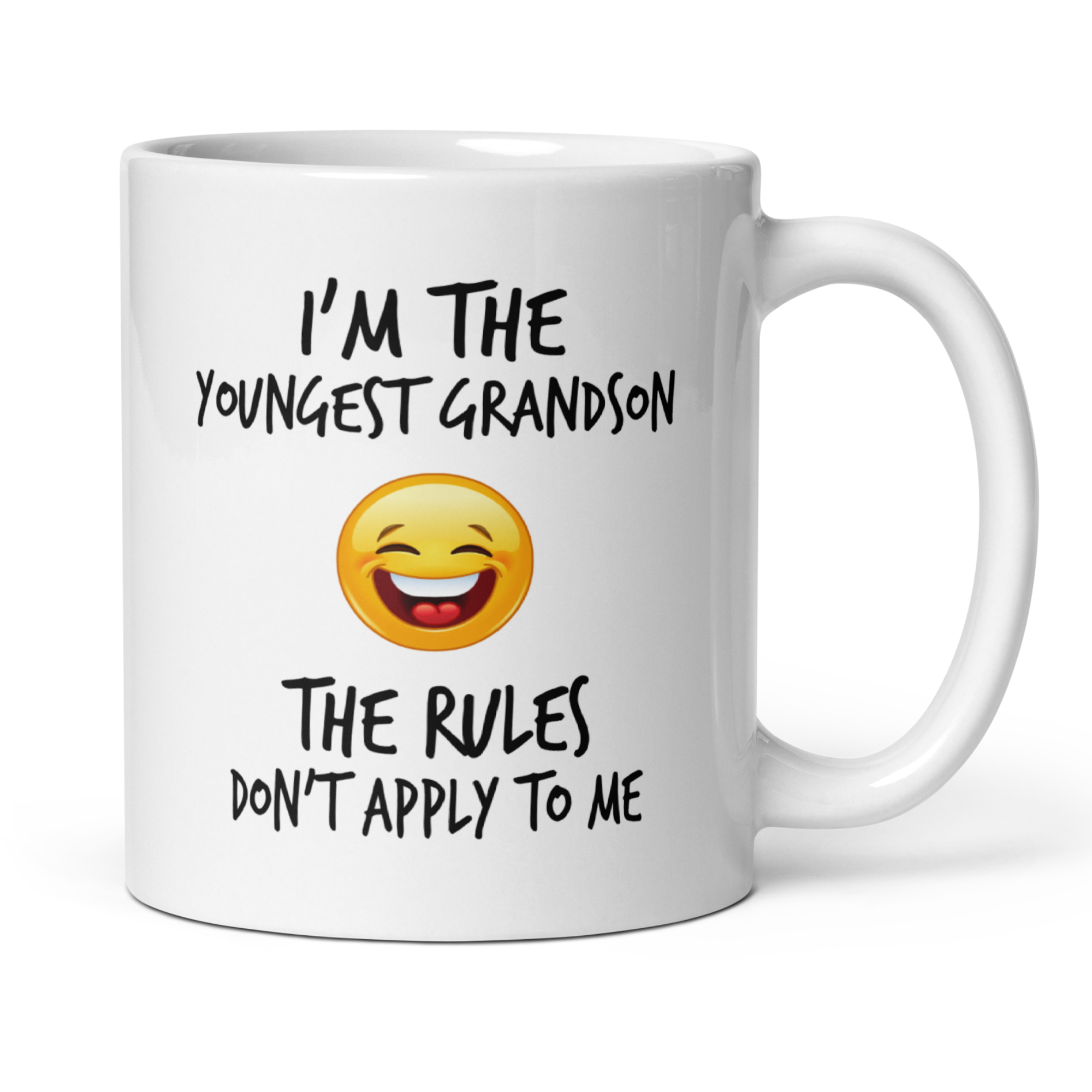 Oldest Middle Youngest Grandson Rules 11oz White Glossy Ceramic Mug Set of 3 - Funny Grandparent Gift