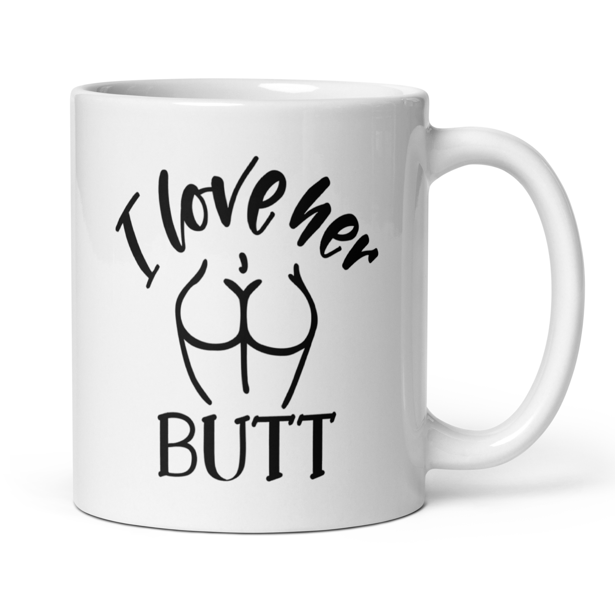 I Love His Beard, I Love Her Butt 11oz White Glossy Ceramic Mug Set - Funny Couples Gift