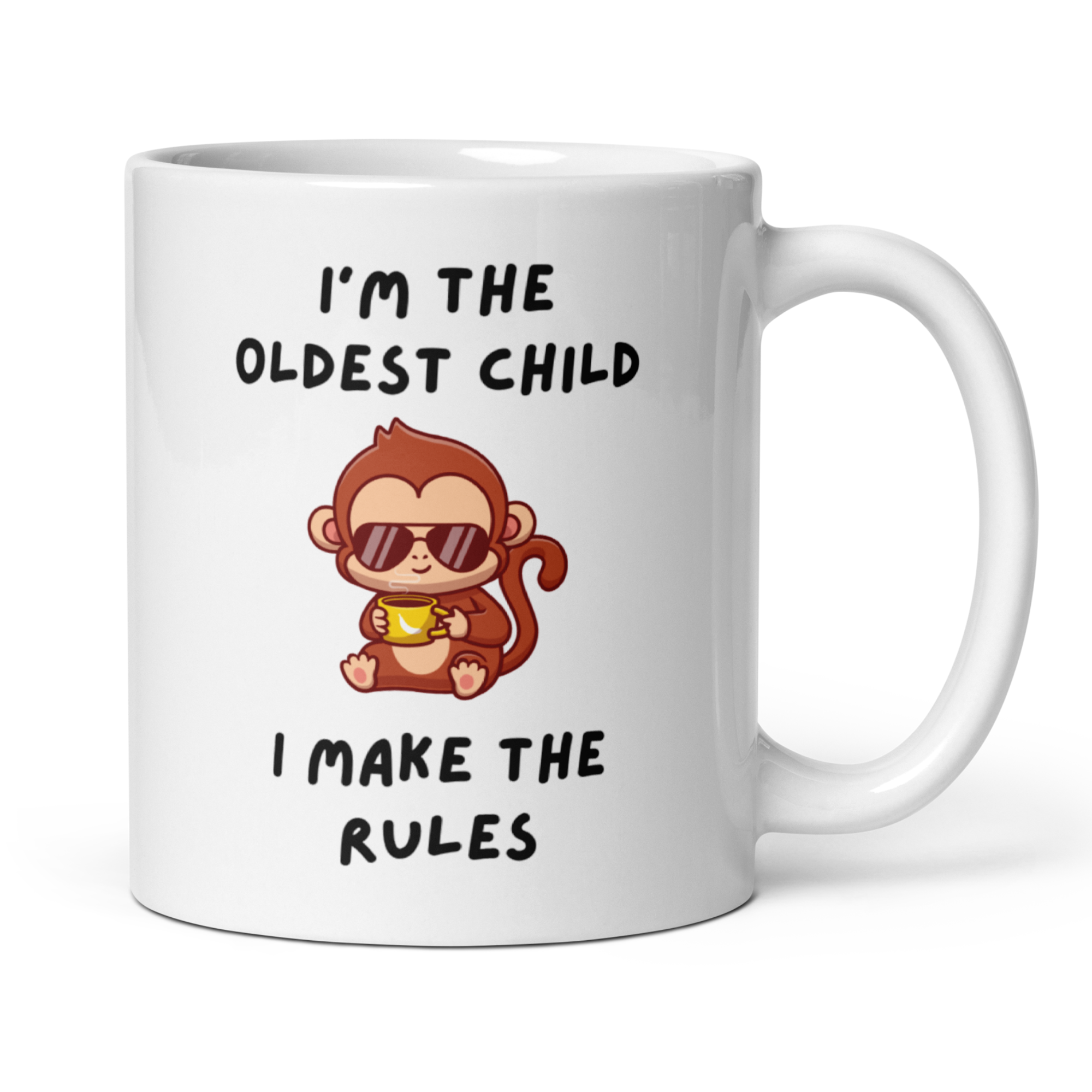 Cheeky Monkey Sibling Mug Set – Oldest Child, Middle Child (x2), Youngest Child | 4 White Glossy Ceramic Coffee Mugs, 11oz Fun Birth Order Gift
