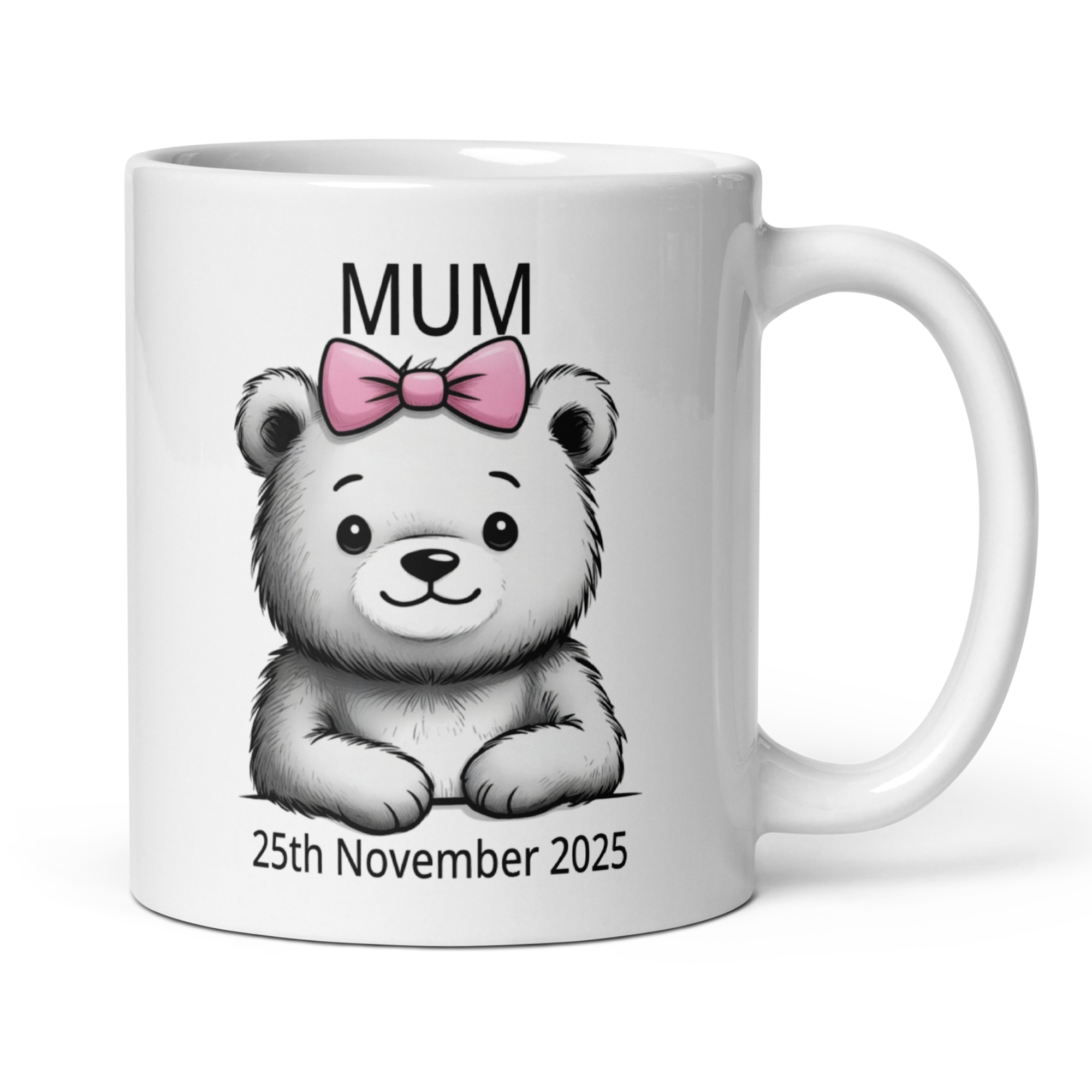 Personalised Mummy Bear Mug - "Mummy [Custom Title] Since [Year/Date]" 11oz White Glossy Ceramic Mug with Cute Bear - Custom Mum Gift