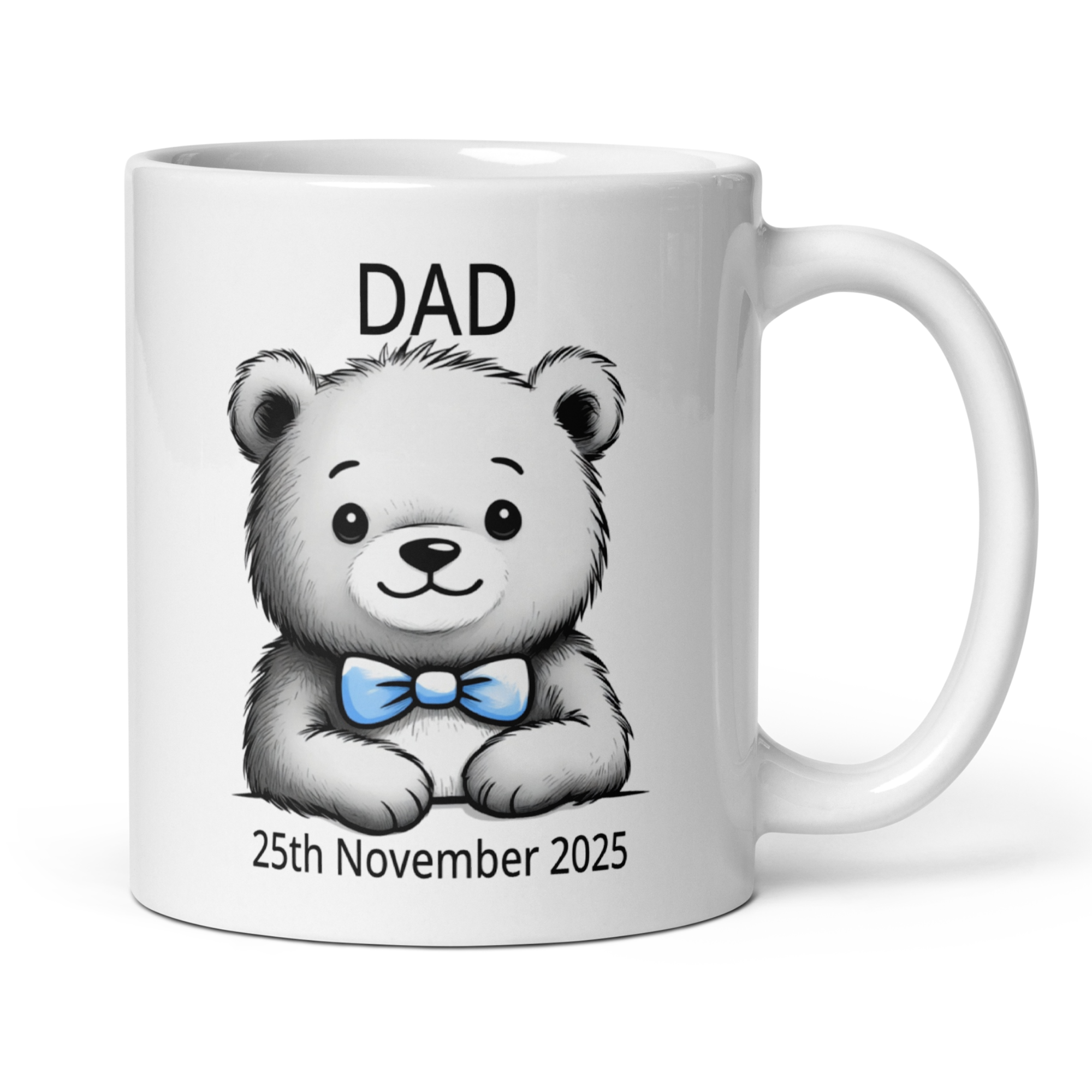 Personalised Daddy Bear Mug - "Daddy [Custom Title] Since [Year/Date]" 11oz White Glossy Ceramic Mug with Cute Bear - Custom Dad Gift