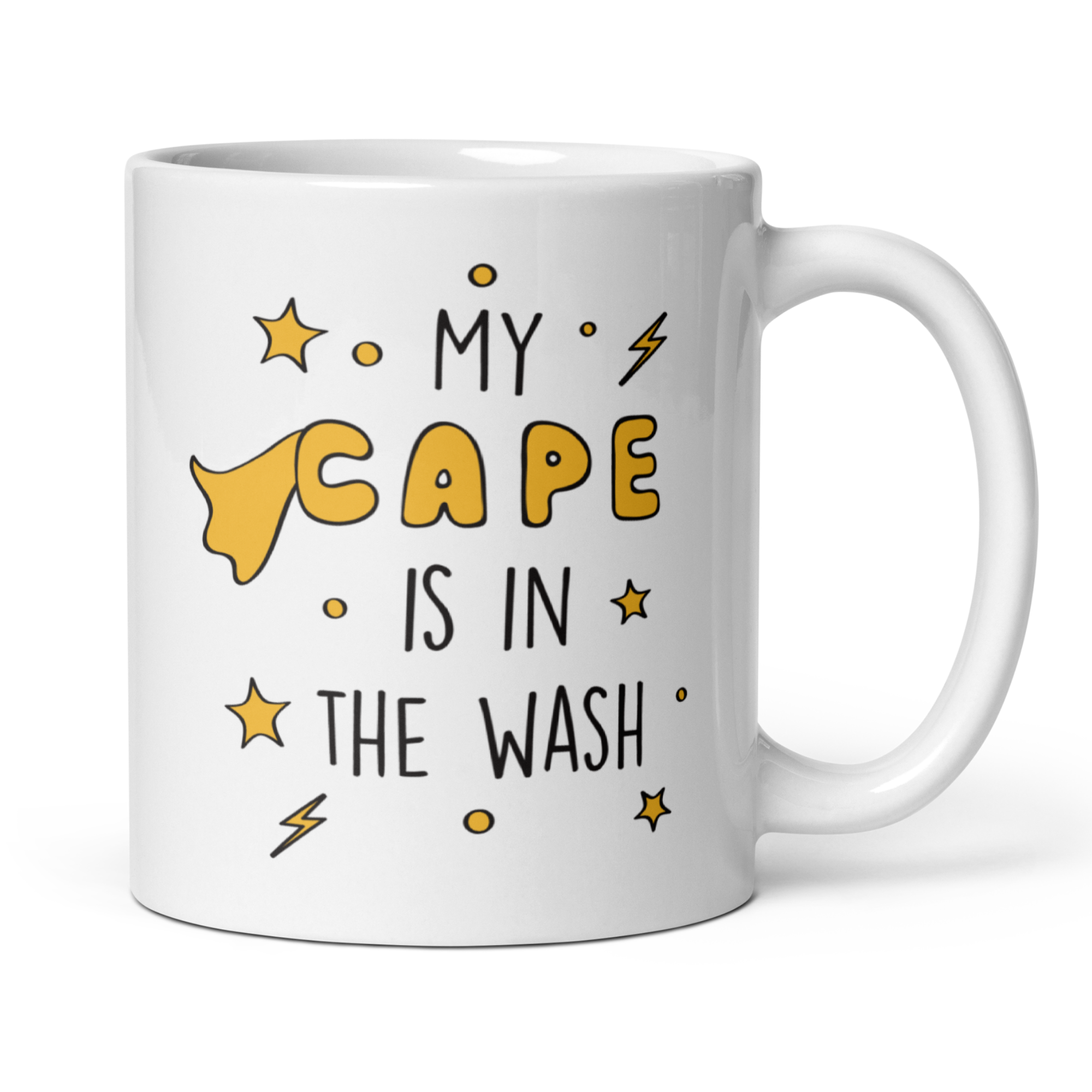 My Cape is in the Wash 11oz White Glossy Ceramic Mug - Funny Superhero Gift