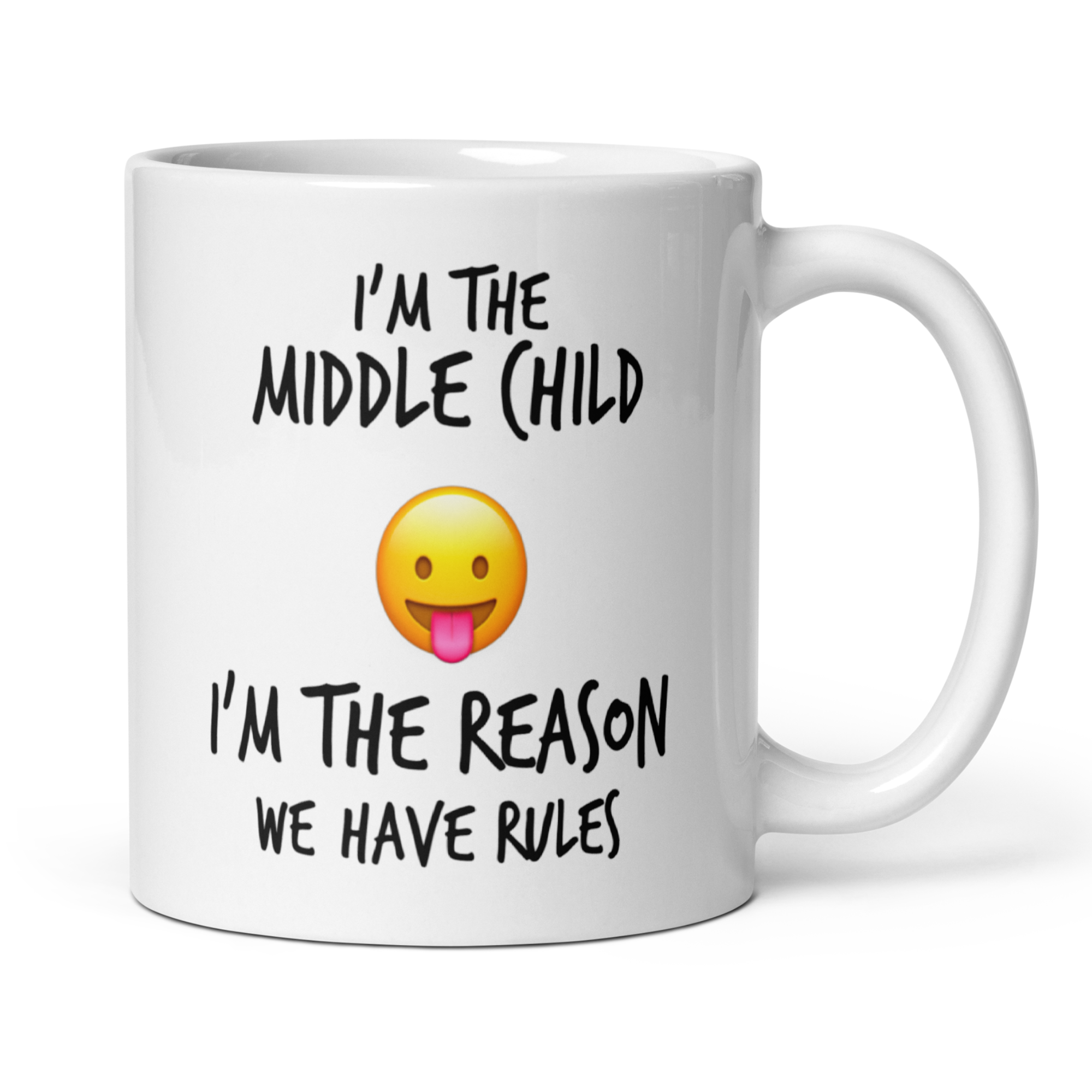 Child Sibling Rules Mug – “I Rule Because…” – 11oz White Glossy Ceramic | Oldest, Middle, Youngest or Sets of 2–5