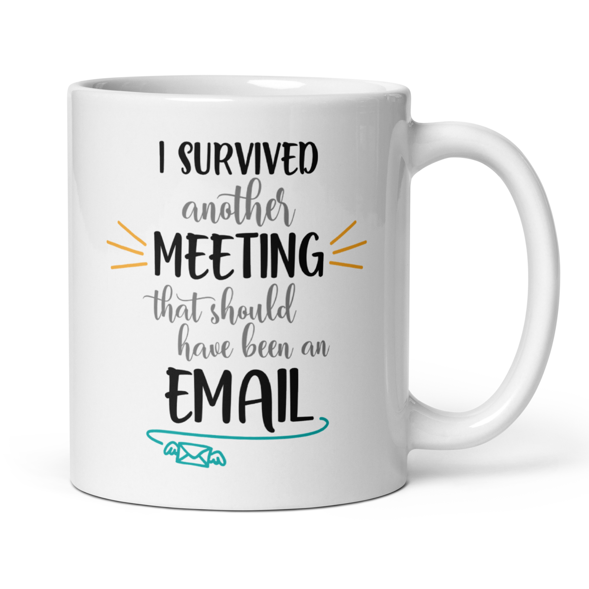 I Survived Another Meeting 11oz White Glossy Ceramic Mug - Funny Office Gift