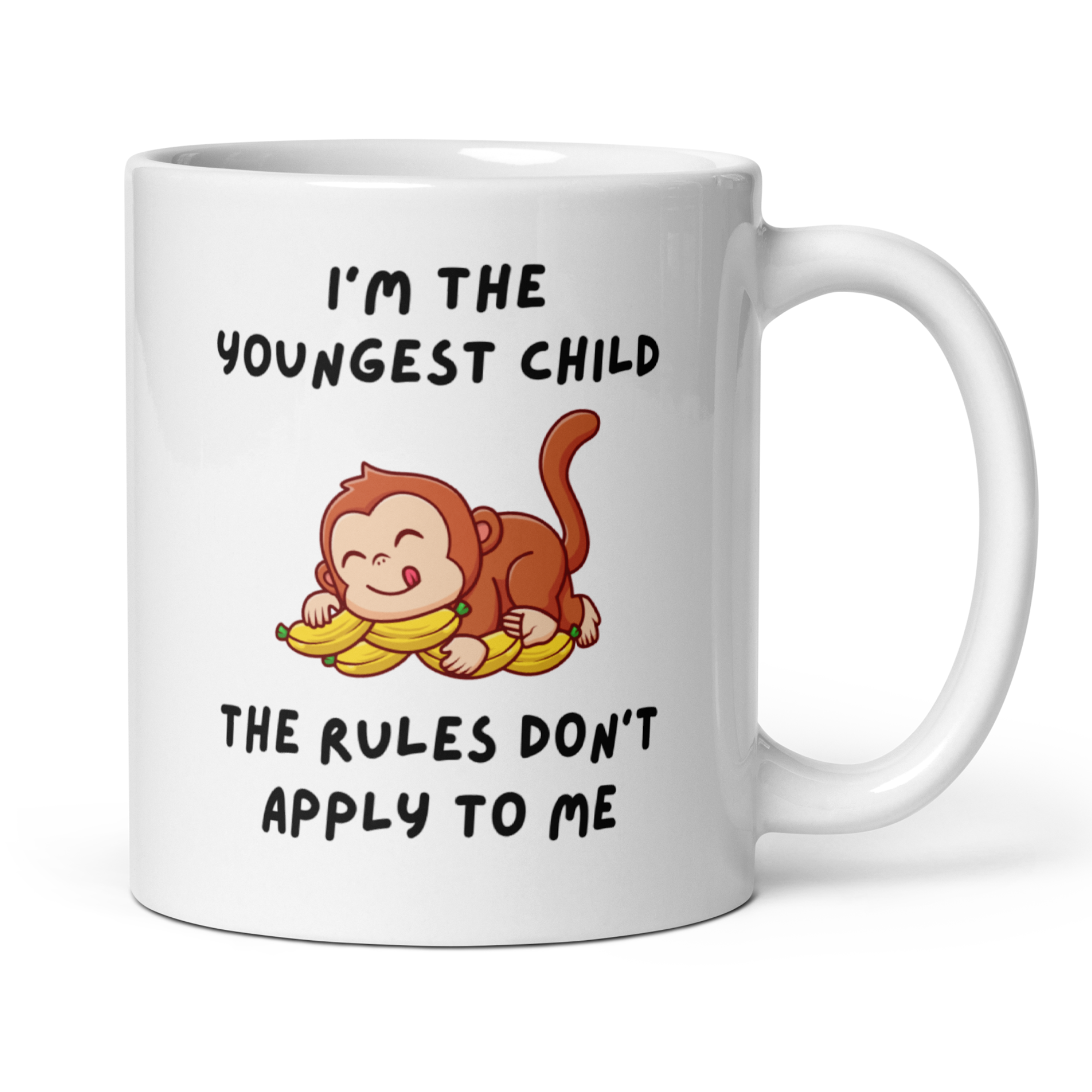 Cheeky Monkey Sibling Mug Set – Oldest Child, Middle Child (x2), Youngest Child | 4 White Glossy Ceramic Coffee Mugs, 11oz Fun Birth Order Gift