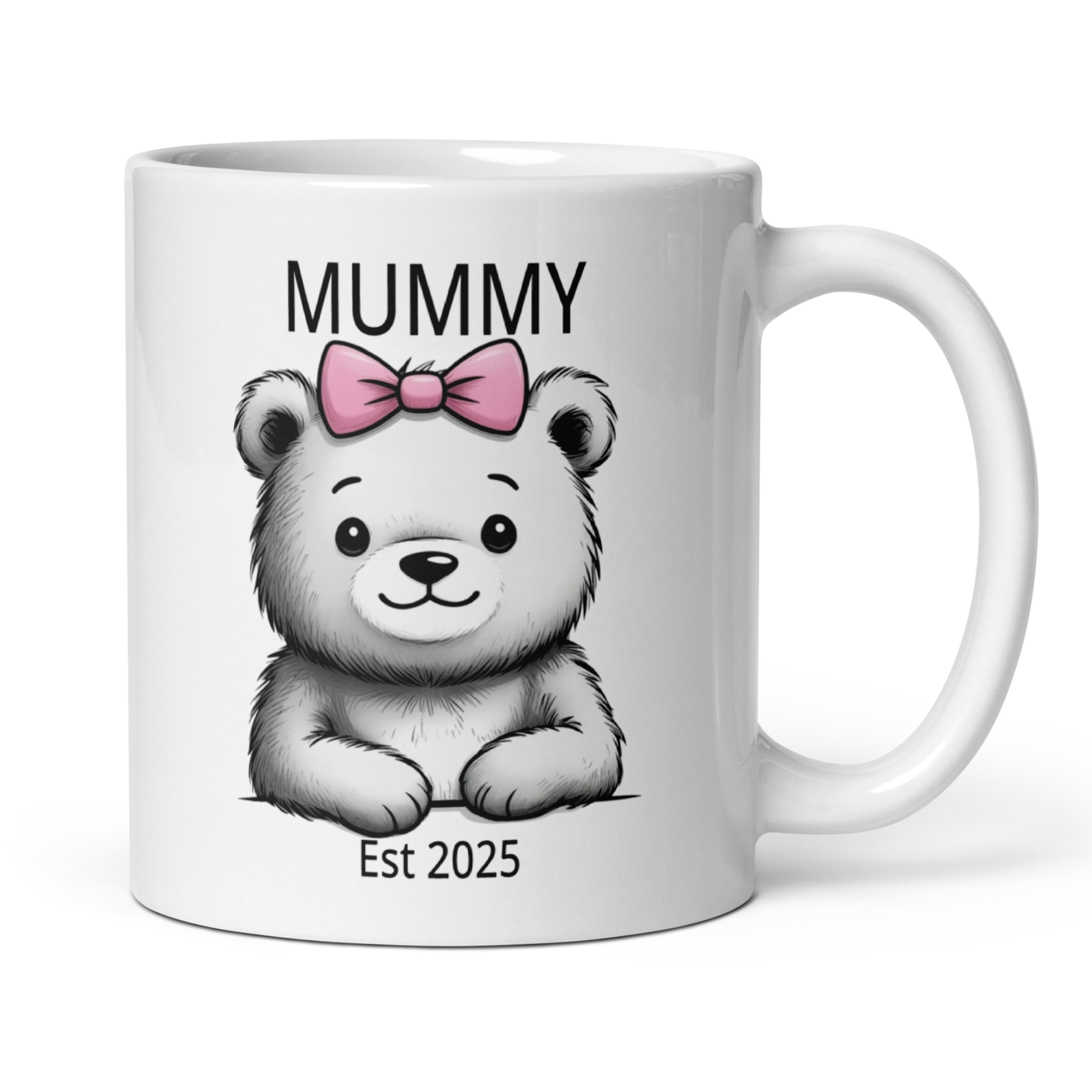 Personalised Mummy Bear Mug - "Mummy [Custom Title] Since [Year/Date]" 11oz White Glossy Ceramic Mug with Cute Bear - Custom Mum Gift