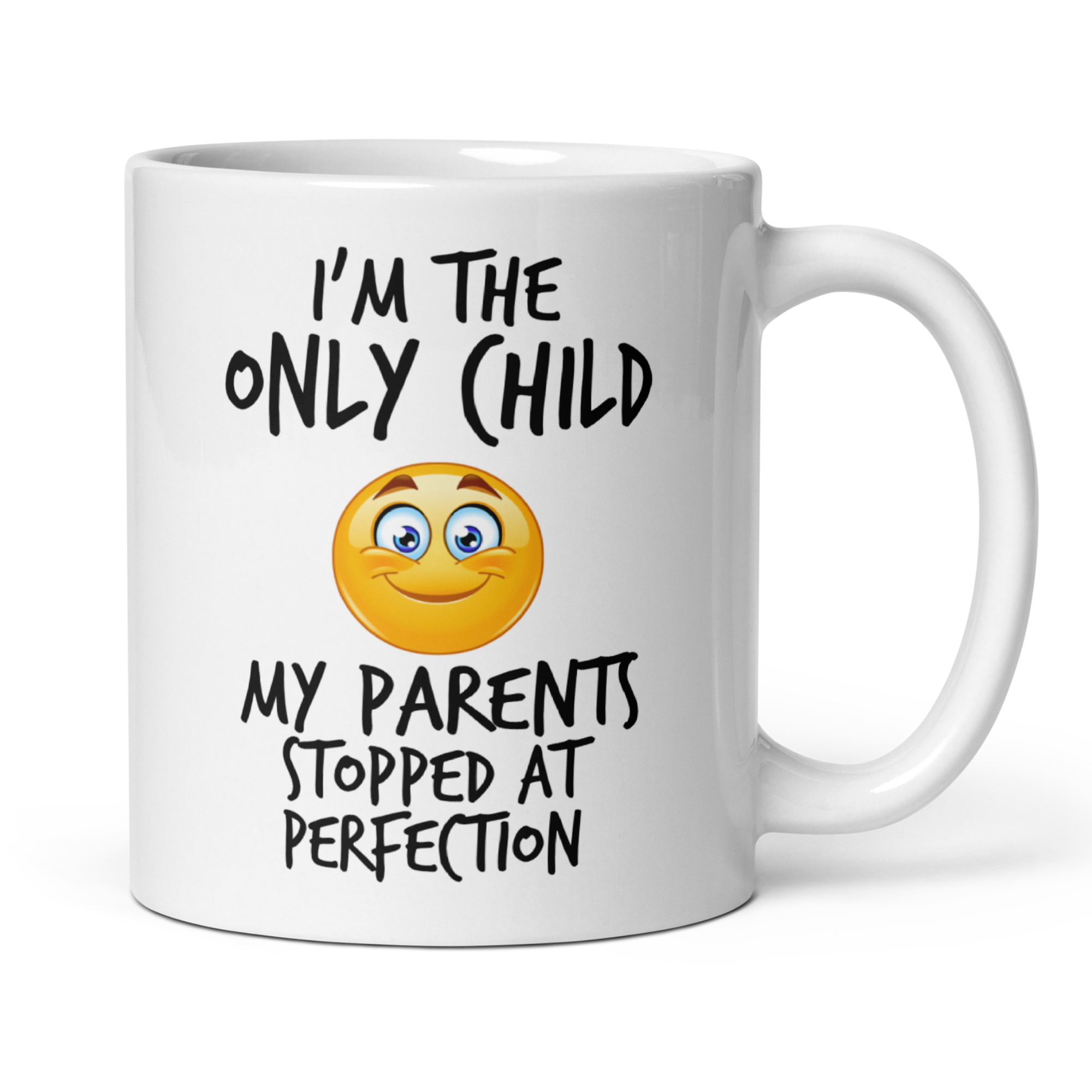Only Child Mug V2- New Emoticon Face - 11oz White Glossy Ceramic