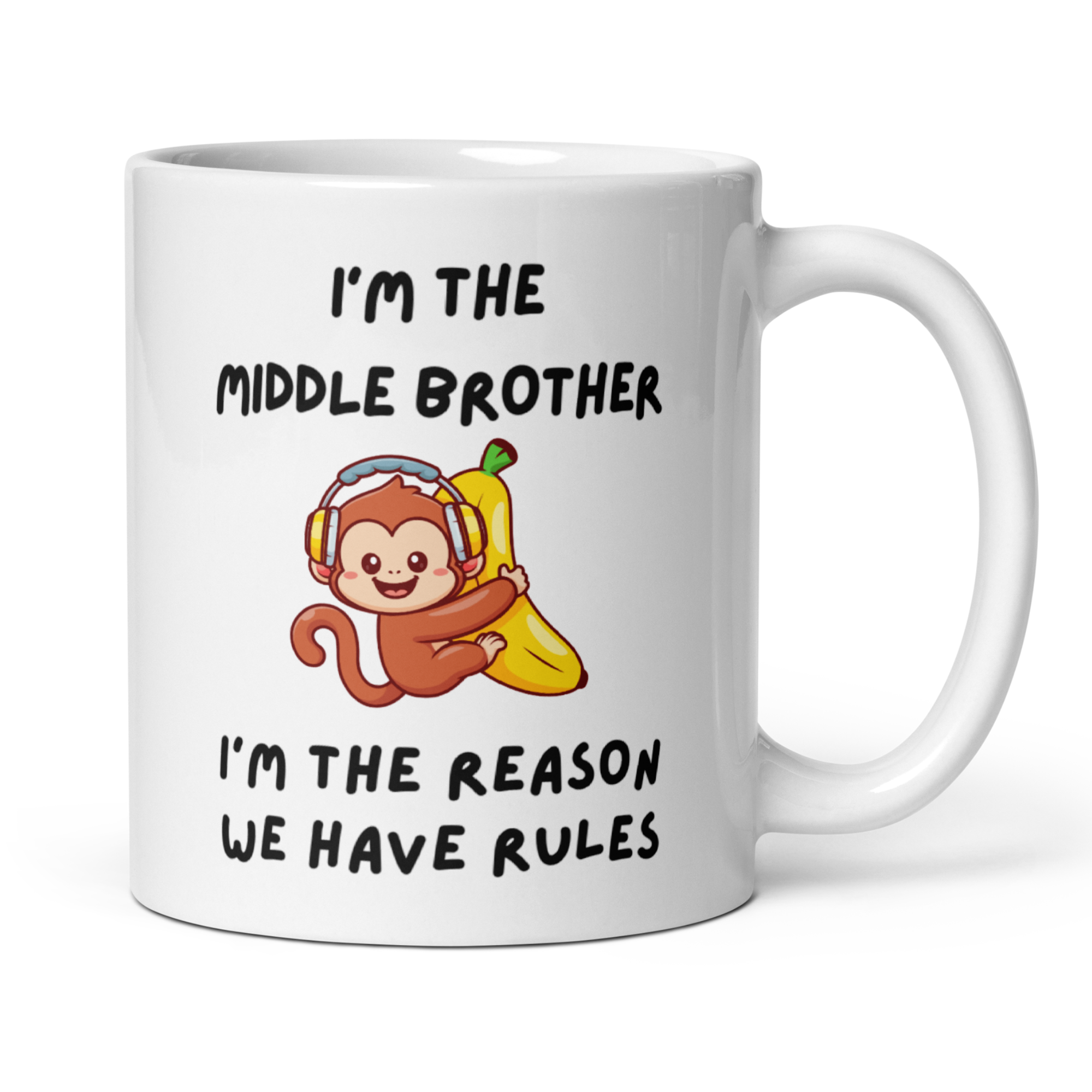 Cheeky Brother Monkey Sibling Rules Mug – 11oz White Glossy Ceramic | Oldest, Middle, Youngest or Sets of 2/3