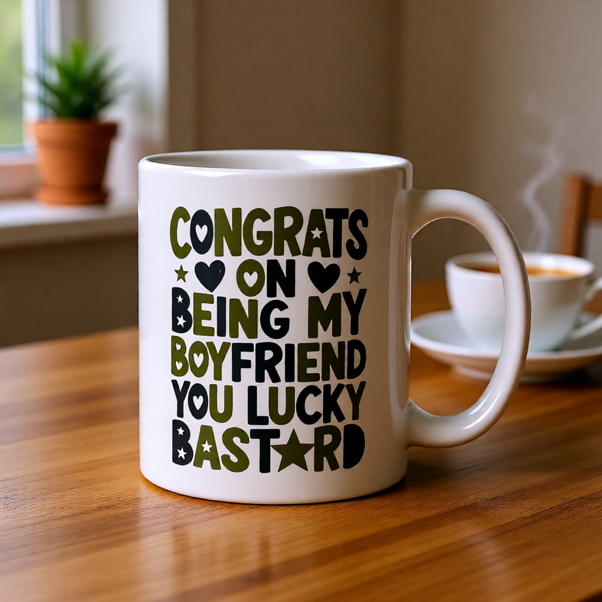 Congrats On Being My Boyfriend You Lucky Bastard 11oz White Glossy Ceramic Mug - Funny Boyfriend Gift Army Style