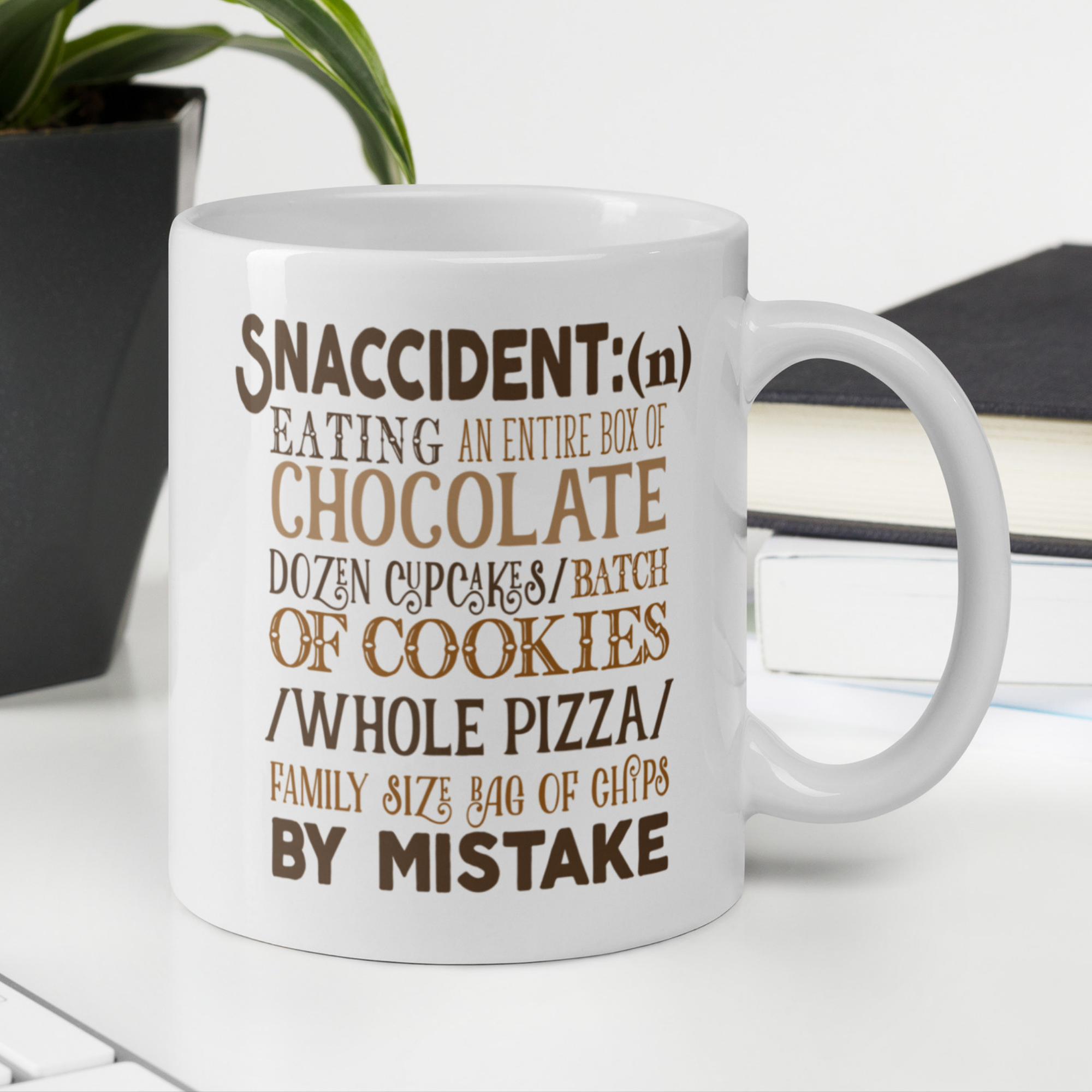 Snaccident 11oz White Glossy Ceramic Mug with Funny Foodie Definition