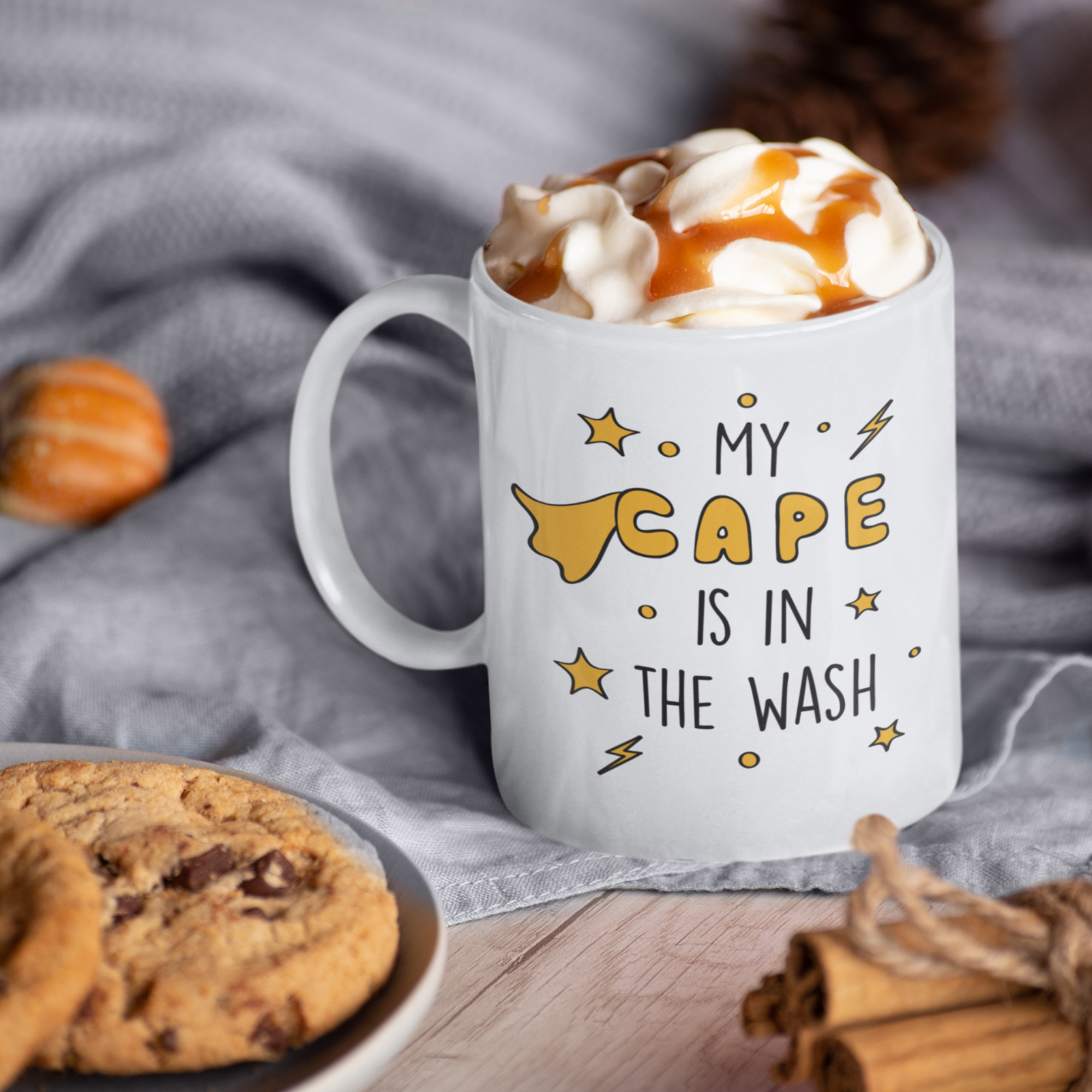 My Cape is in the Wash 11oz White Glossy Ceramic Mug - Funny Superhero Gift