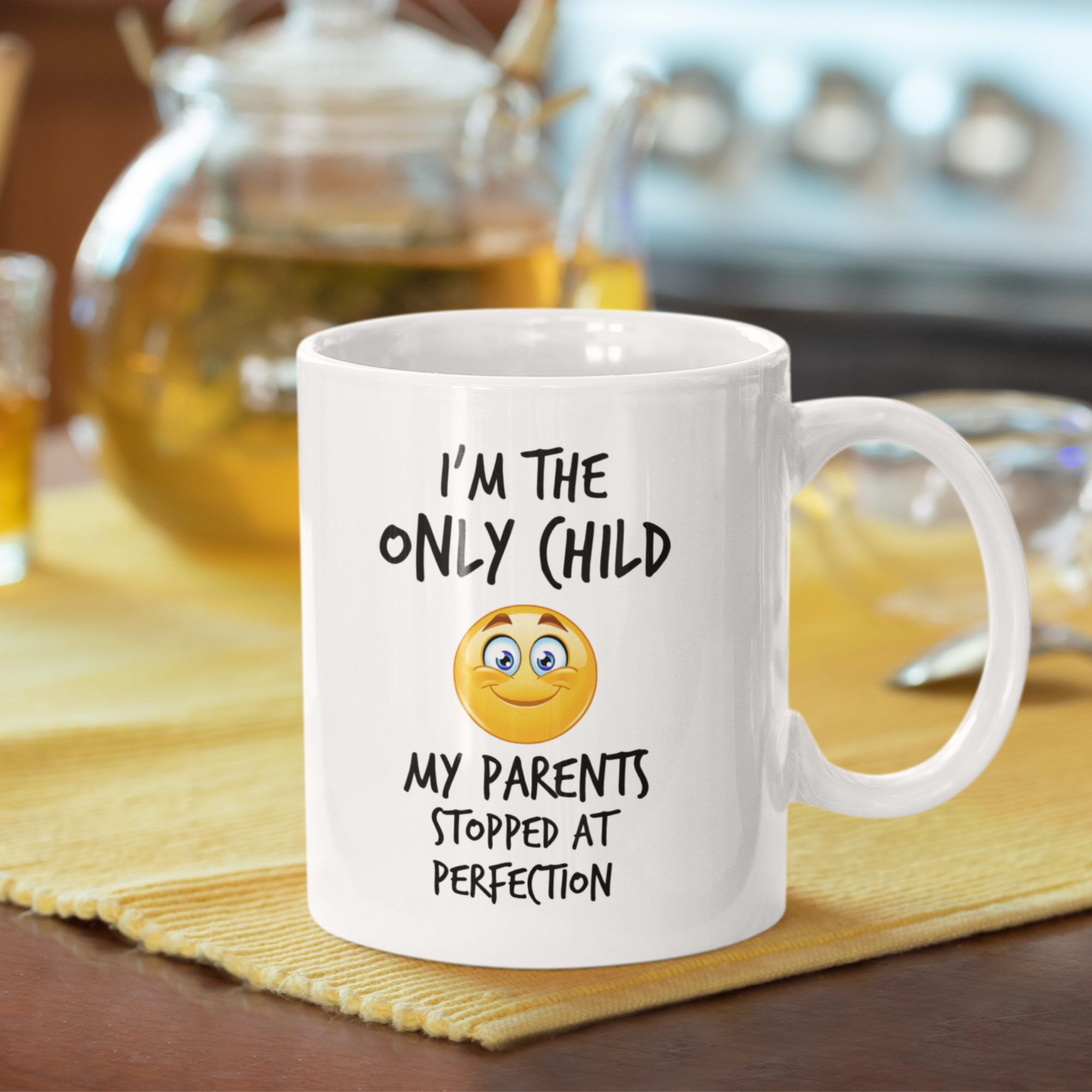 Only Child Mug V2- New Emoticon Face - 11oz White Glossy Ceramic