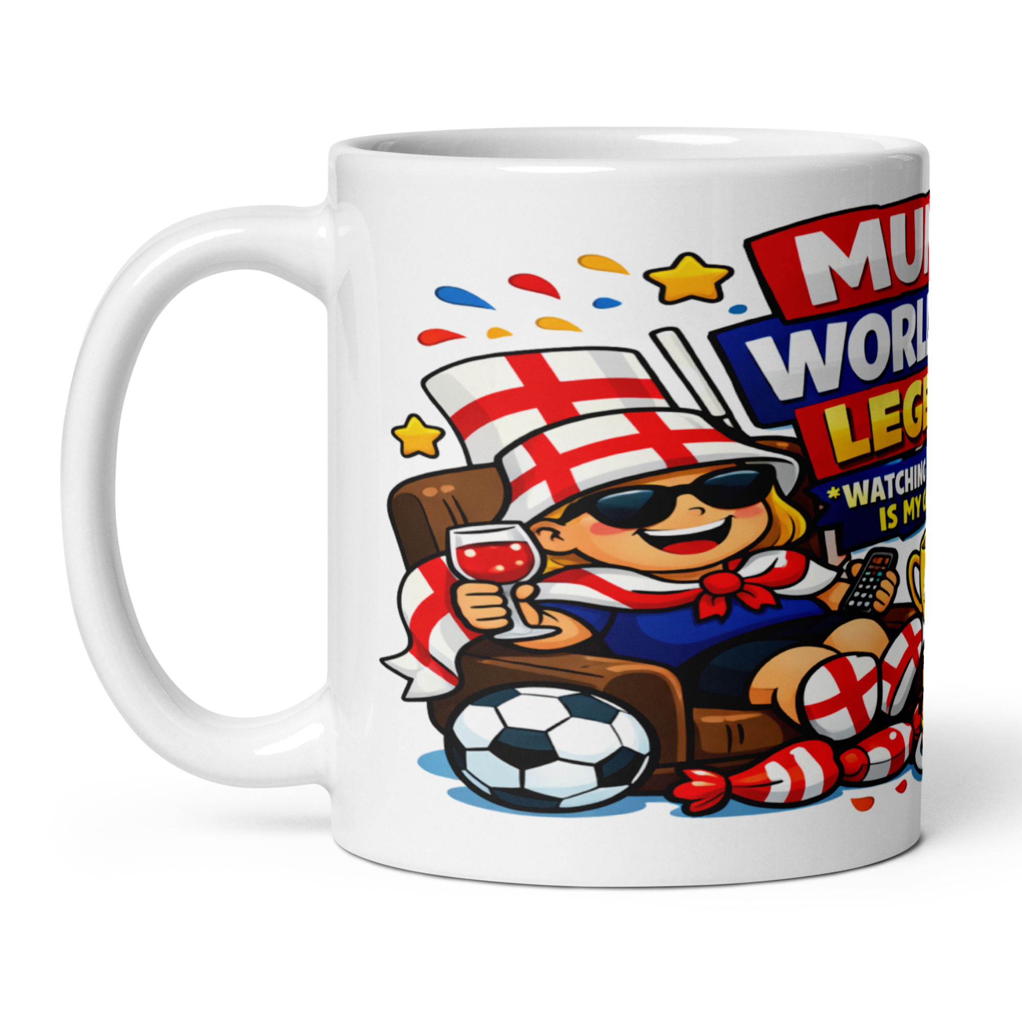 Mum's World Cup Legend Watching Football Is My Cardio 11oz White Glossy Ceramic Mug - Funny Football Mum Gift