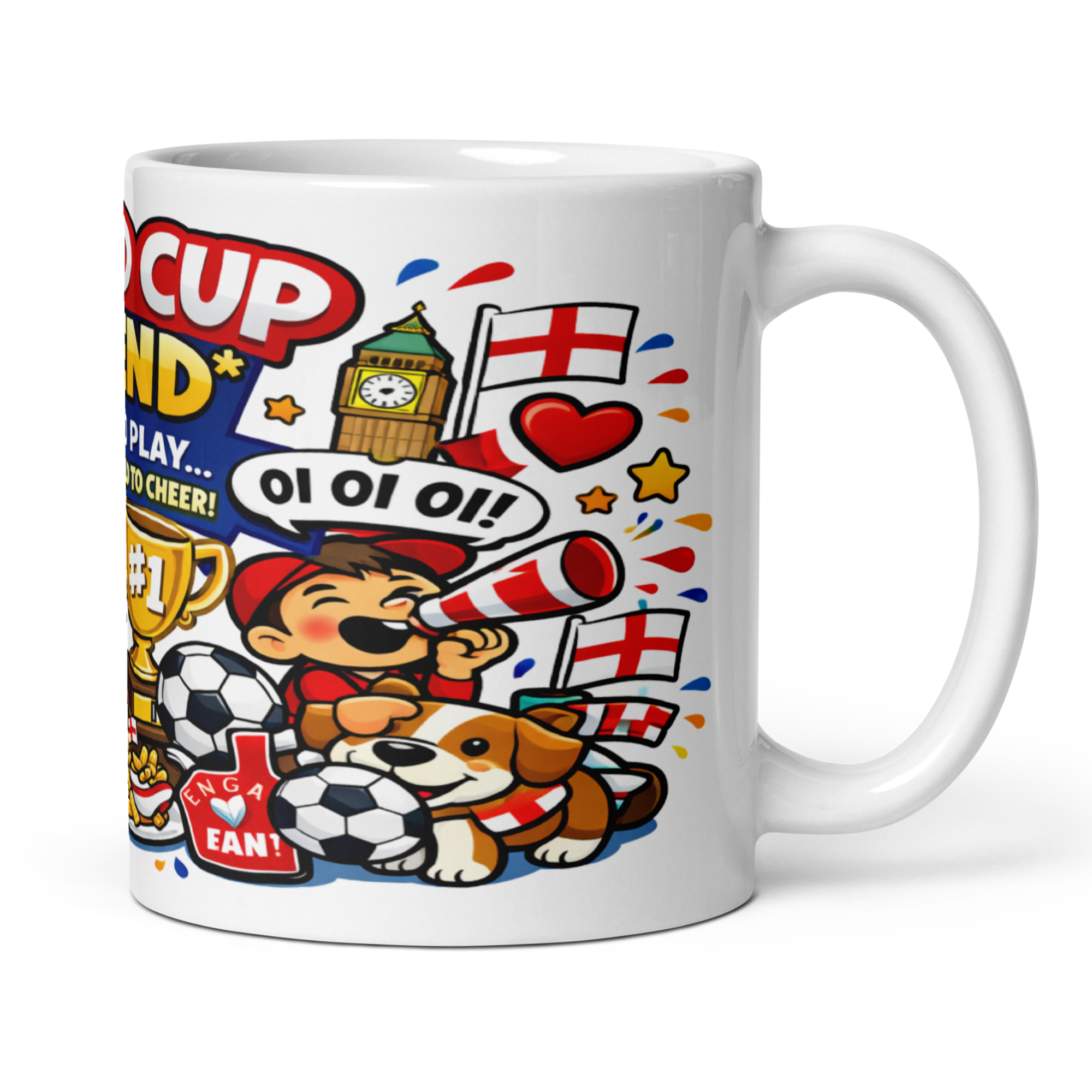 Dad's World Cup Legend Too Old To Play But Not Too Old To Cheer 11oz White Glossy Ceramic Mug - Funny Football Fan Gift