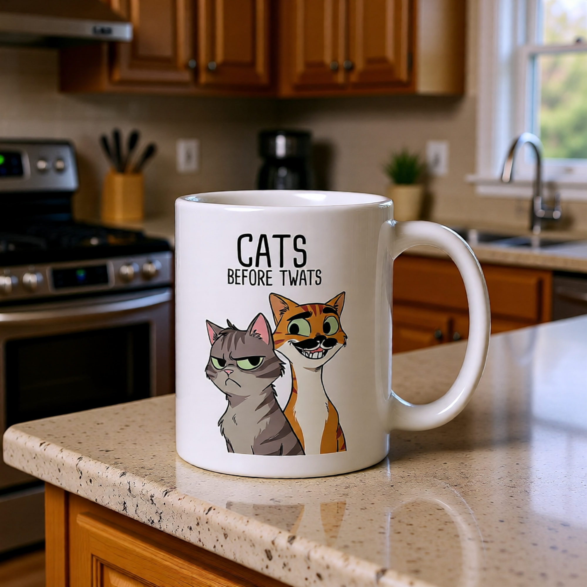 Cats Before Twats 11oz White Glossy Ceramic Mug - Funny Cat Lover Gift