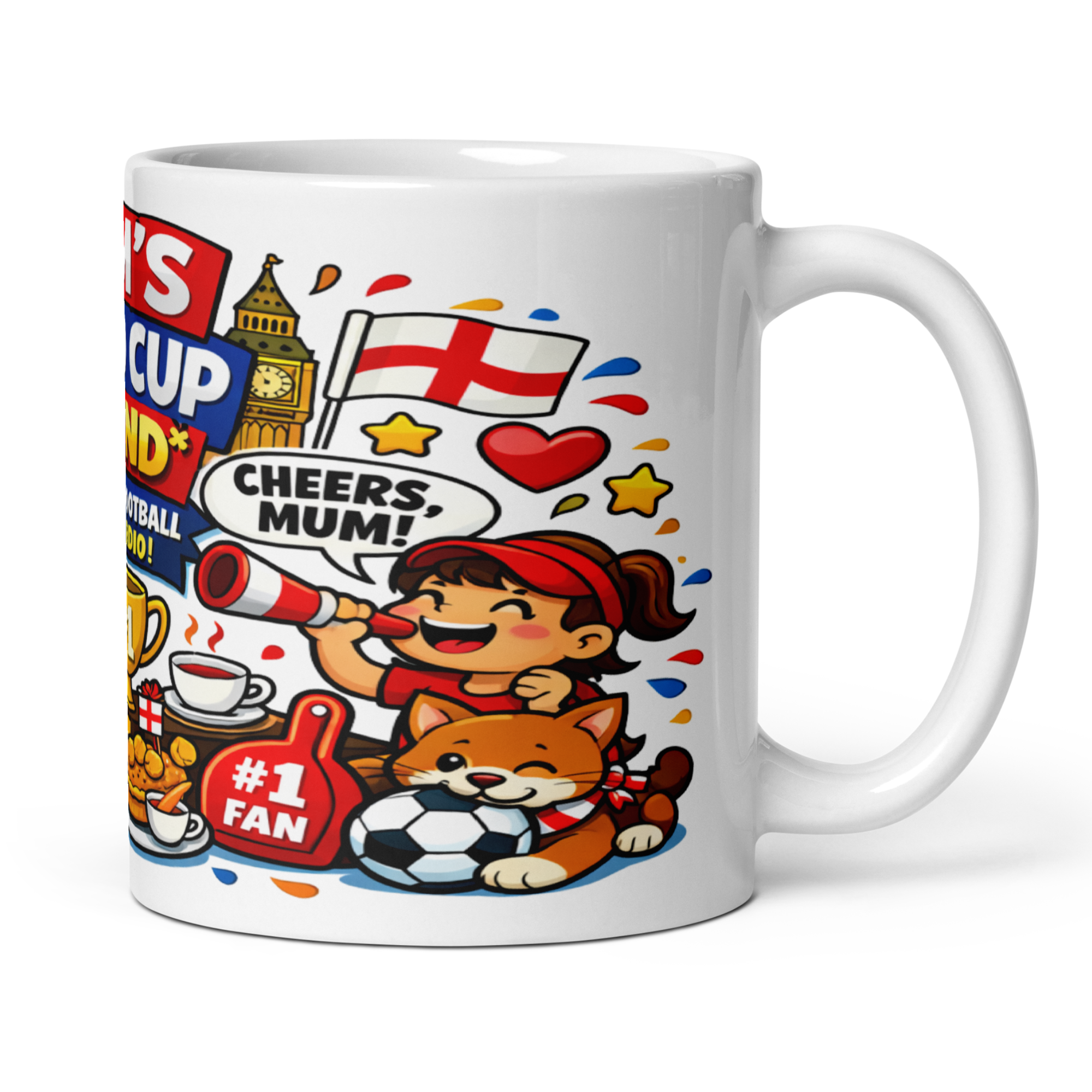 Mum's World Cup Legend Watching Football Is My Cardio 11oz White Glossy Ceramic Mug - Funny Football Mum Gift