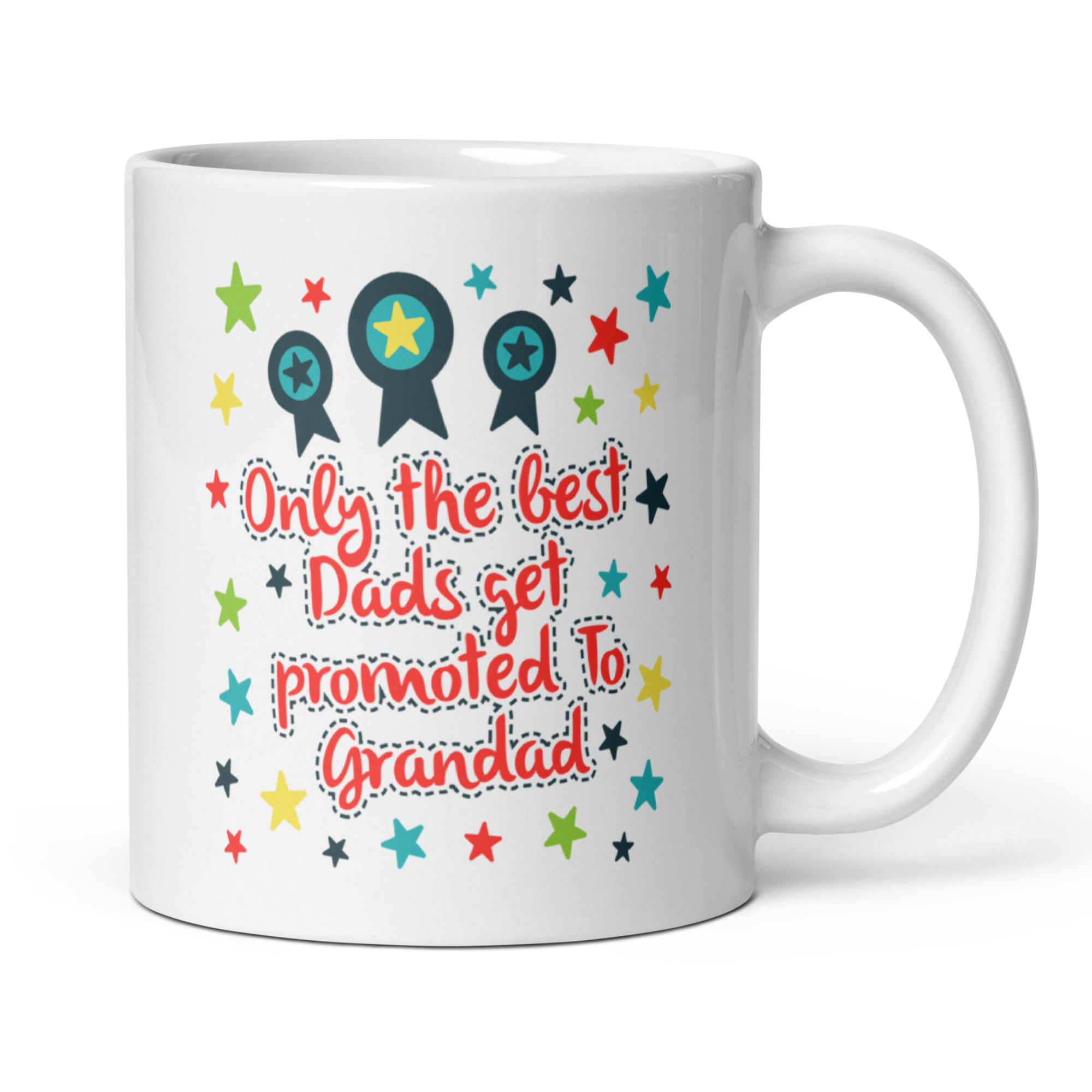 Only The Best Dads Get Promoted To Grandad 11oz White Glossy Ceramic Mug - Funny Grandpa Gift