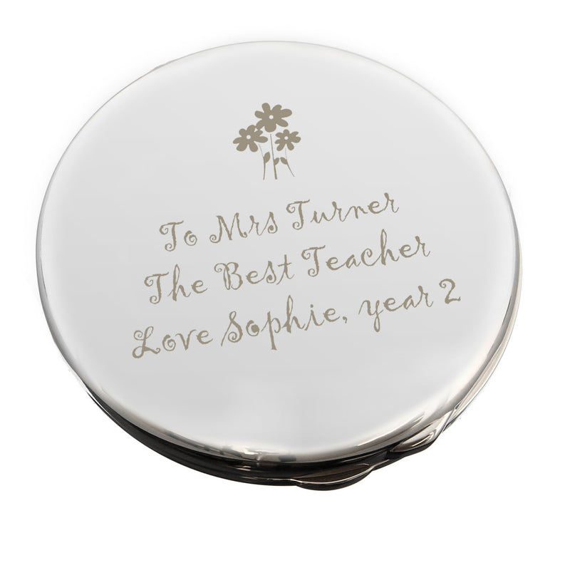 Personalised Flower Teachers Round Compact Mirror