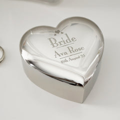 Personalised Decorative Wedding Bride Heart Trinket Box