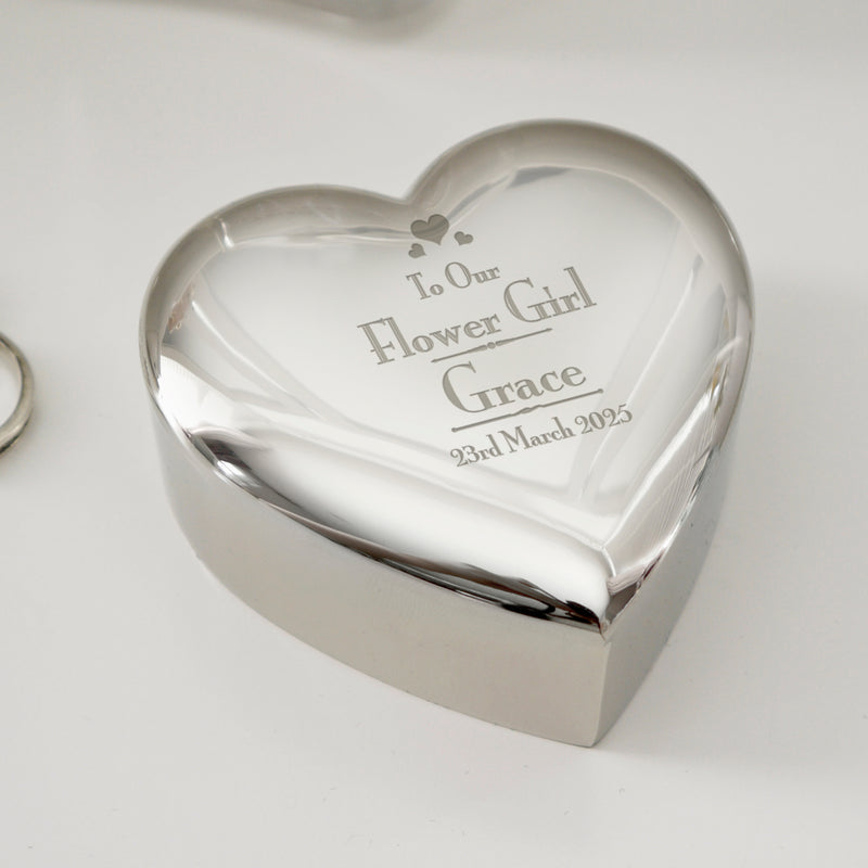 Personalised Decorative Wedding Flower Girl Heart Trinket Box