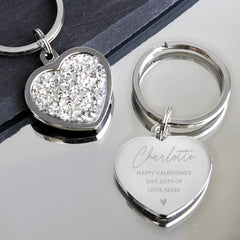 Personalised Name and Message Diamante Heart Keyring