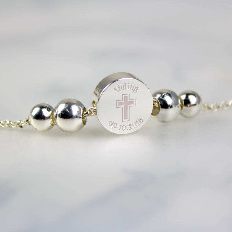 Personalised Silver Plated Cross Round Bracelet