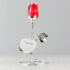 Personalised Swirls & Hearts Red Rose Bud Ornament