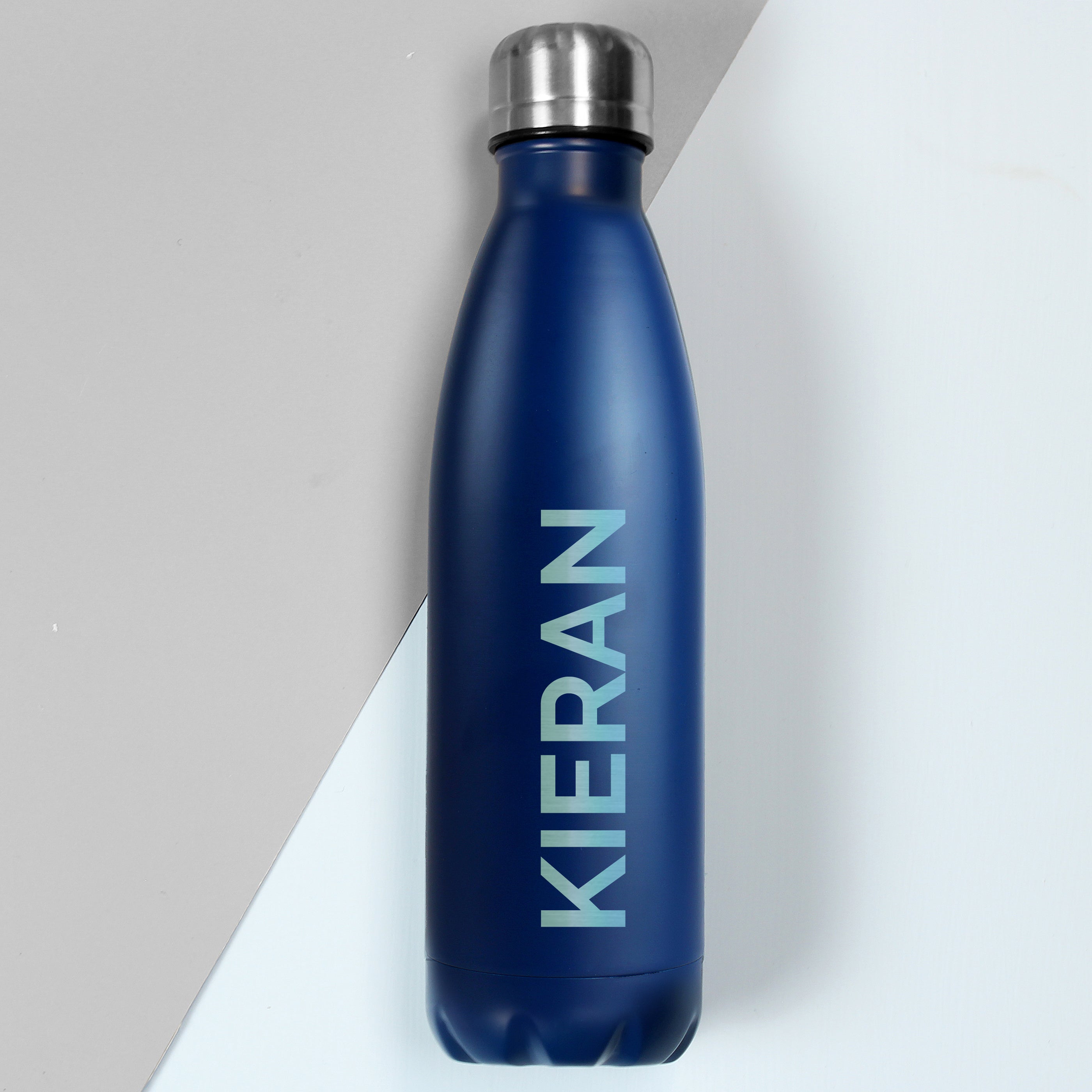 Personalised Bold Name Blue Metal Insulated Drinks Bottle