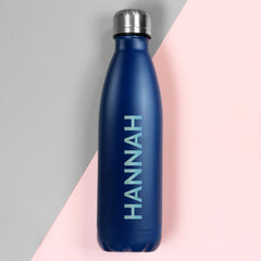 Personalised Bold Name Blue Metal Insulated Drinks Bottle