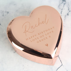 Personalised Free Text Rose Gold Heart Trinket Box