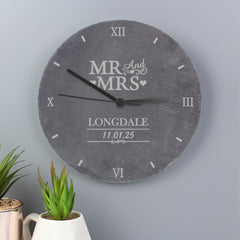 Personalised Mr & Mrs Slate Clock