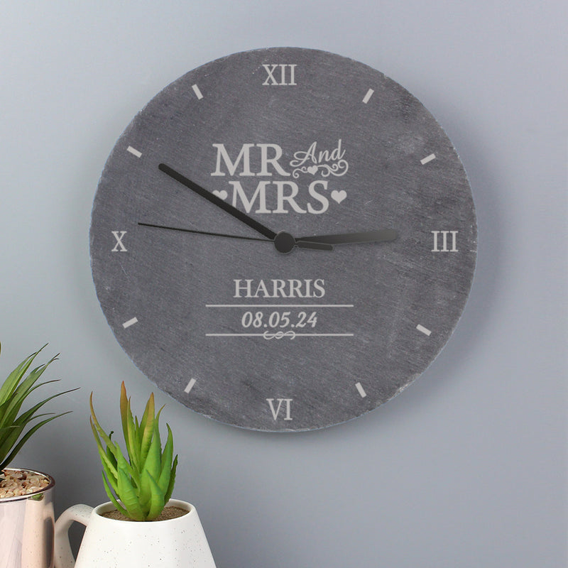 Personalised Mr & Mrs Slate Clock