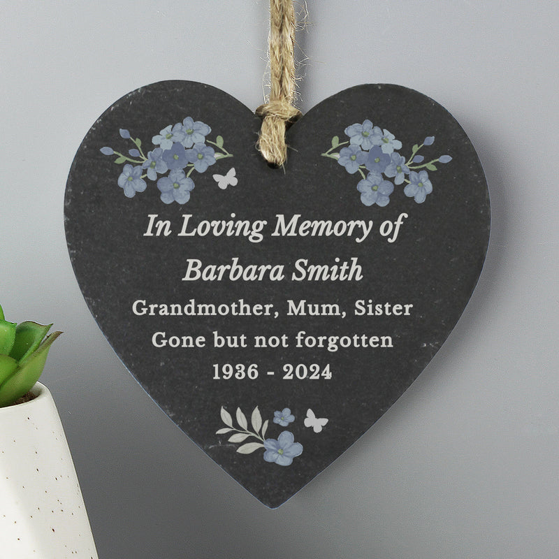 Personalised Memorial Forget Me Not Slate Heart