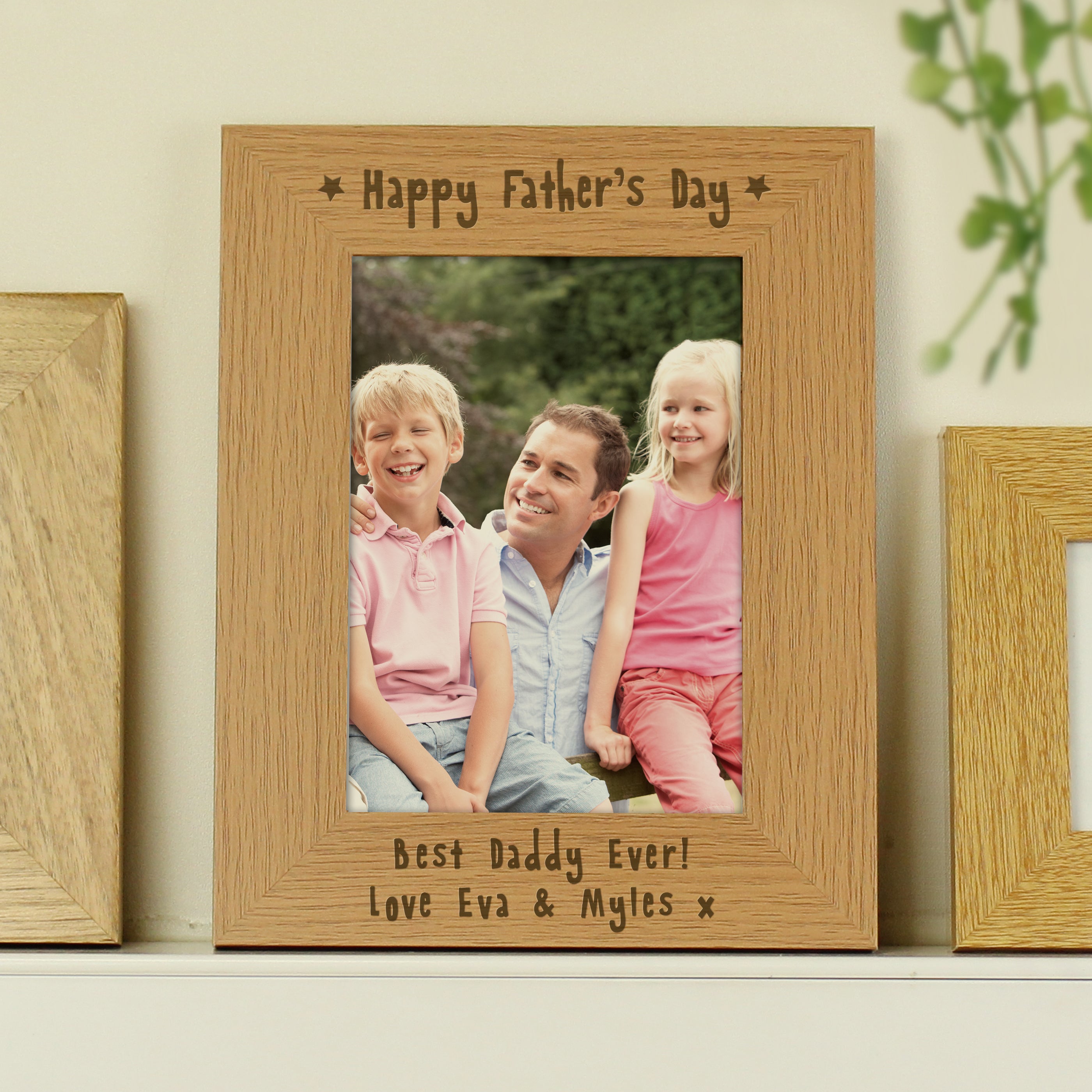 Personalised Happy Father's Day 5x7 Oak Finish Photo Frame