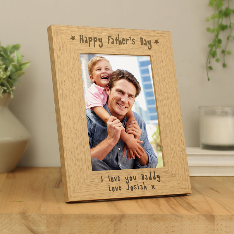 Personalised Happy Father's Day 5x7 Oak Finish Photo Frame