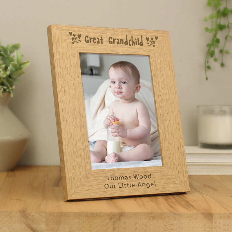 Personalised Great Grandchild 5x7 Oak Finish Photo Frame