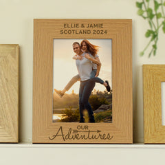 Personalised Our Adventures 5x7 Oak Finish Photo Frame