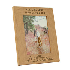 Personalised Our Adventures 5x7 Oak Finish Photo Frame