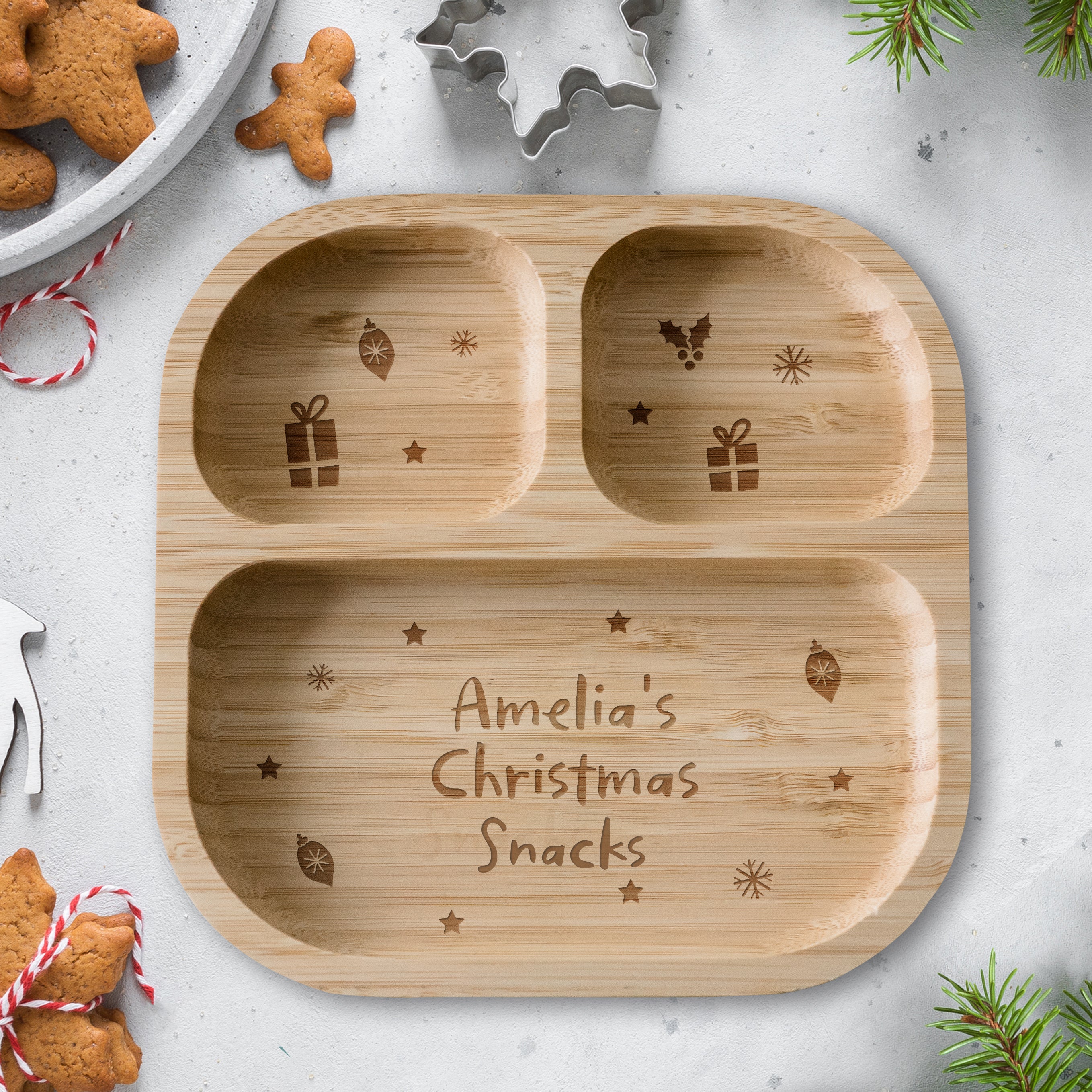 Personalised Christmas Dinner Bamboo Suction Plate