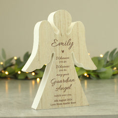 Personalised Guardian Angel Rustic Wooden Angel Decoration