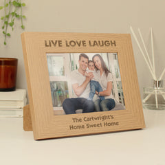 Personalised Live Love Laugh 5x7 Landscape Oak Finish Photo Frame